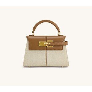 JW Pei Elise Top Handle Bag Brown Canvas & Gold Hardware